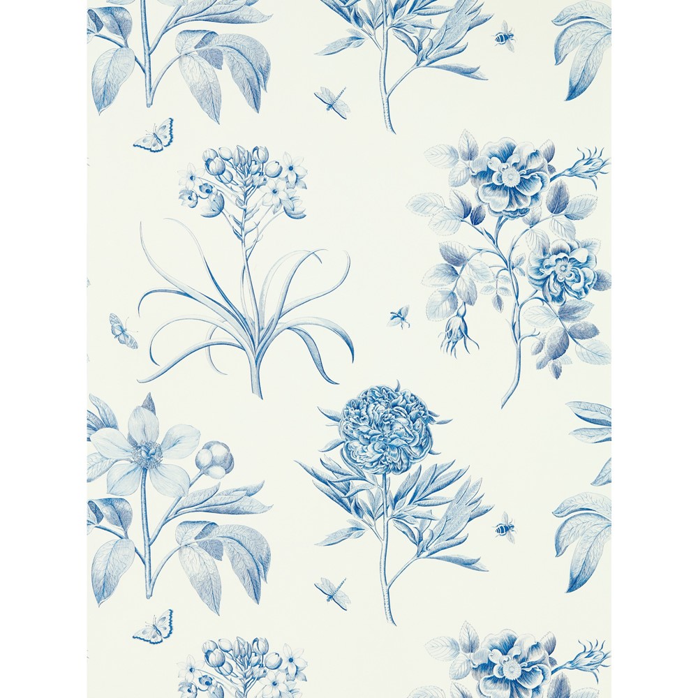 Etchings & Roses Wallpaper 217052 by Sanderson in China Blue 